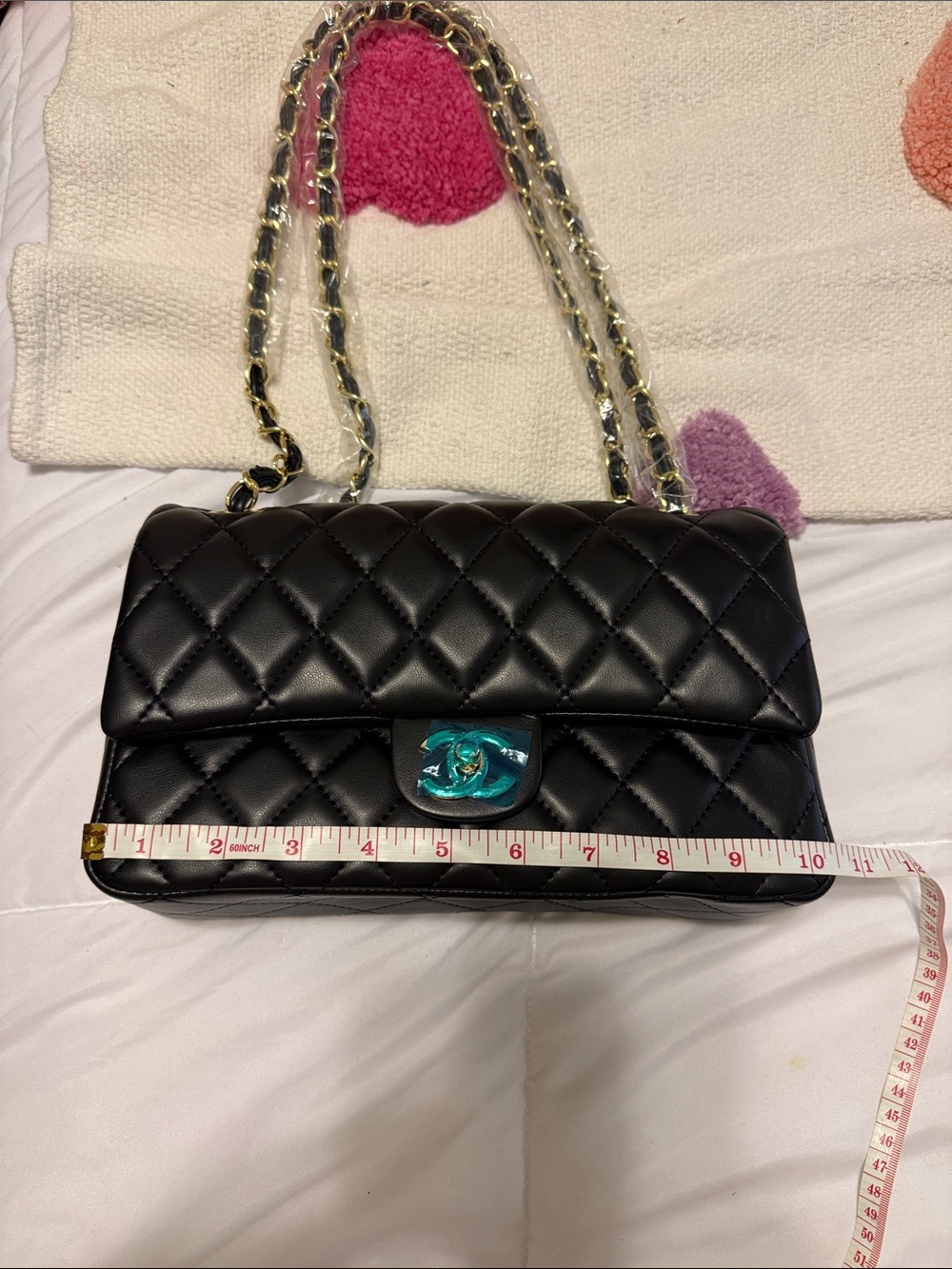 Black Quilted Lambskin Shoulder Bag with Gold Chain - Picture 6 of 8